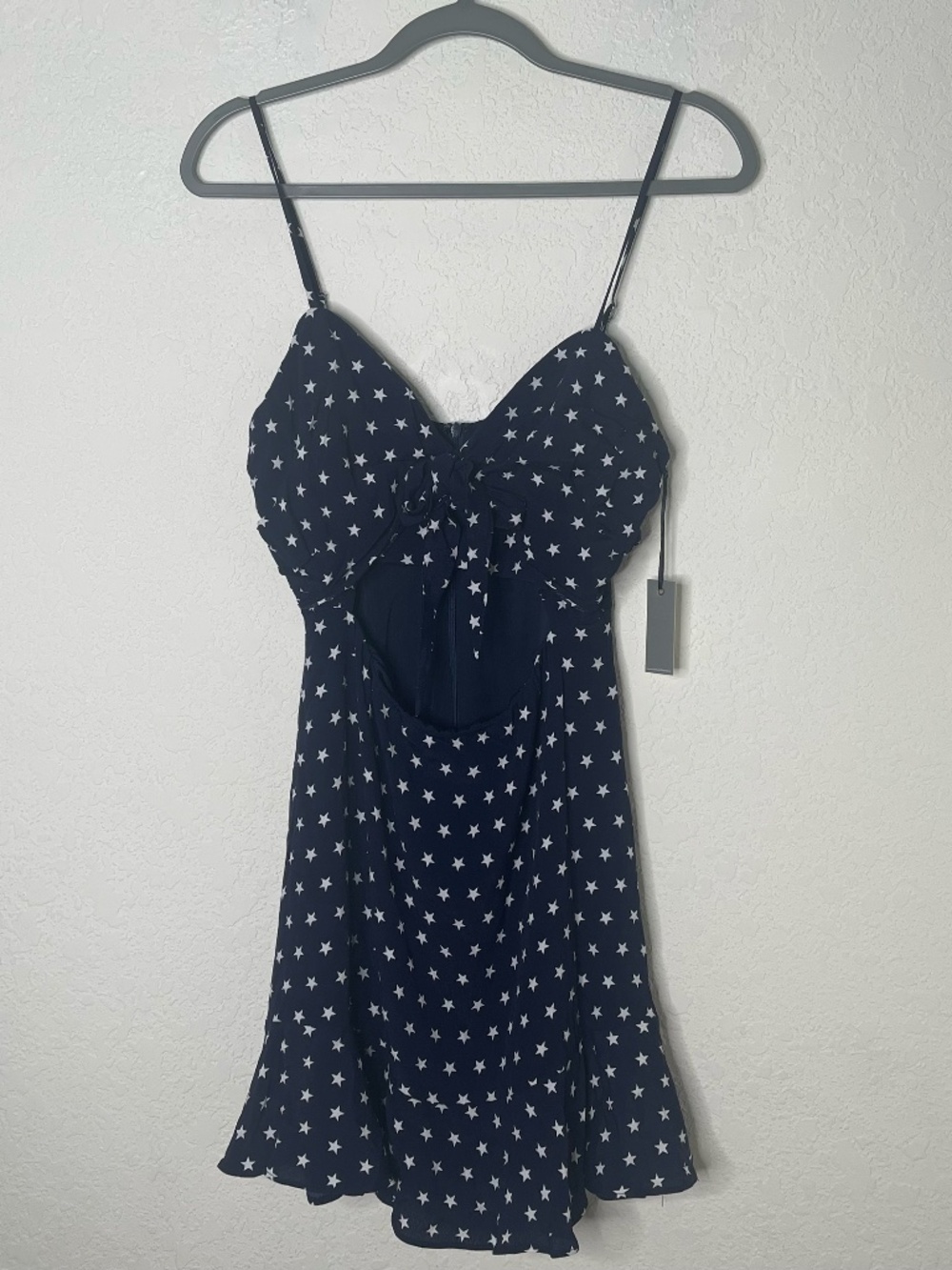 Lovers + Friends NWT Cutout Mini Dress Size M Stars Print Blue Spaghetti Strap